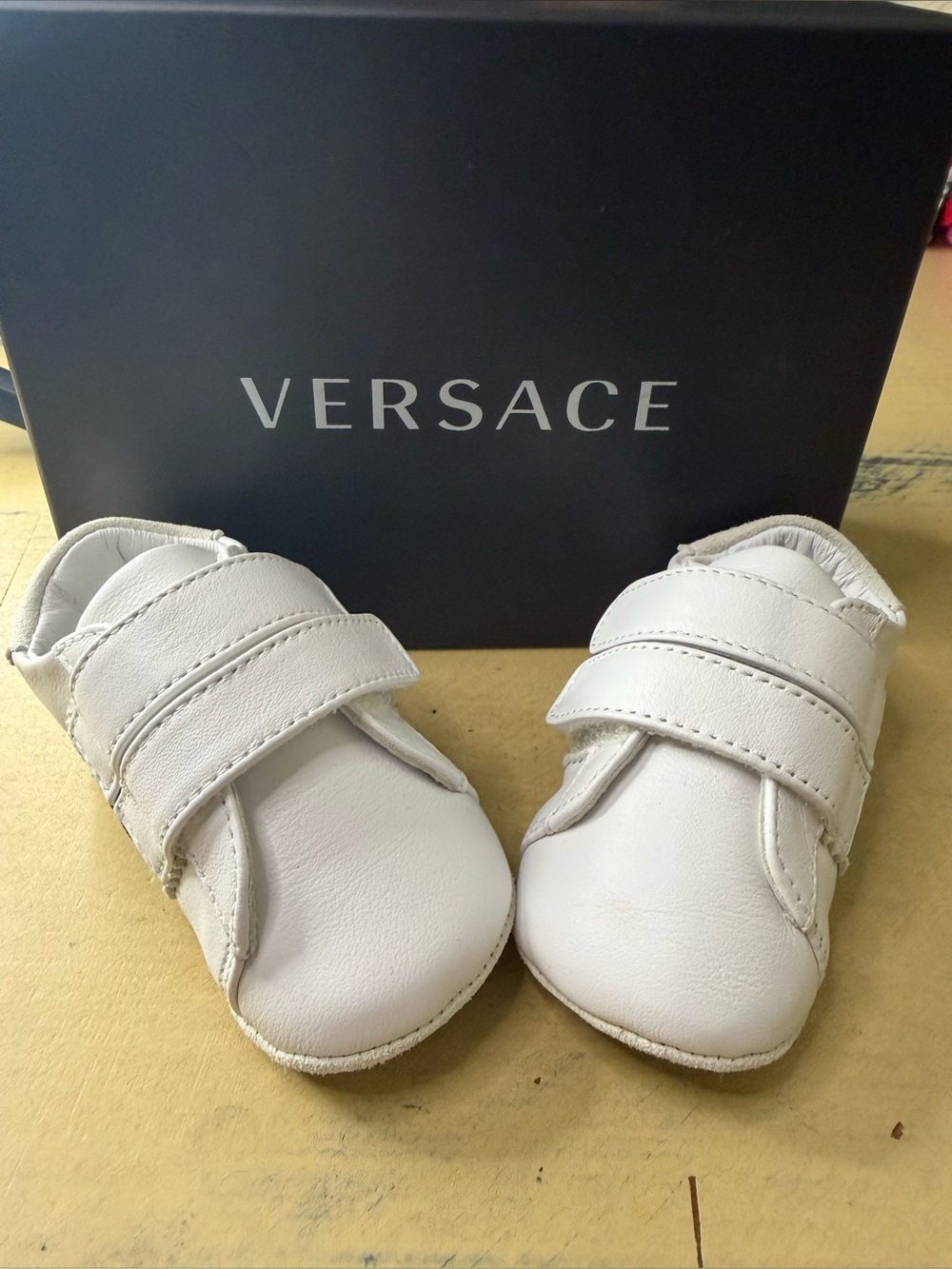 Versace Kids White Leather Velcro Sneakers